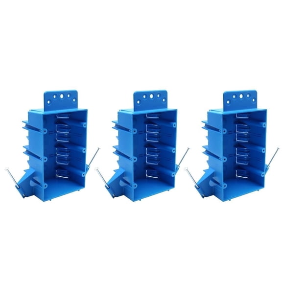 3 Gang 44 Cu. PVC New Work Electrical Switch and Outlet Box,Nail On Plastic Wall Box,Blue,ETL,AWG Standard,Fire Rated for Two Hours,for House (Pack of 3)