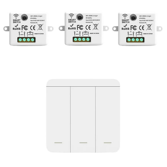 3-Gang 86 Wall Panel Switch With Remote Control 433Mhz Wireless Smart Switch 10A