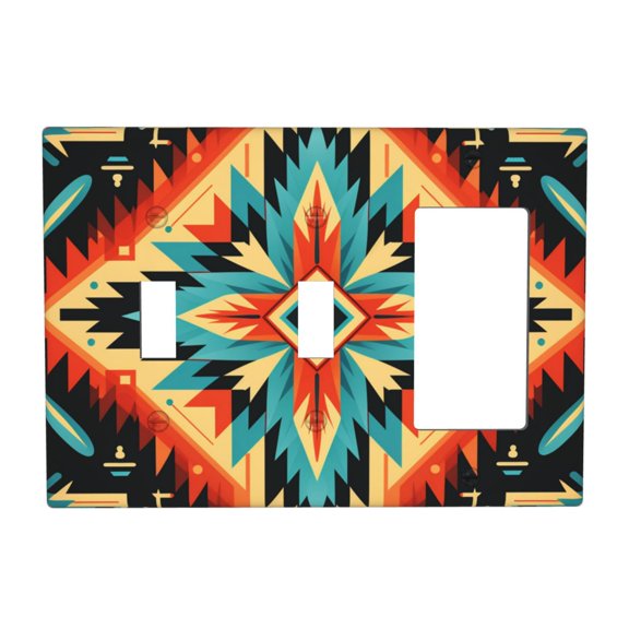 3-Gang Combination with Toggle Openings Switch Wall Plate, Receptacle Polycarbonate Cover, Aztec Baja Southwest Native Western Art Print