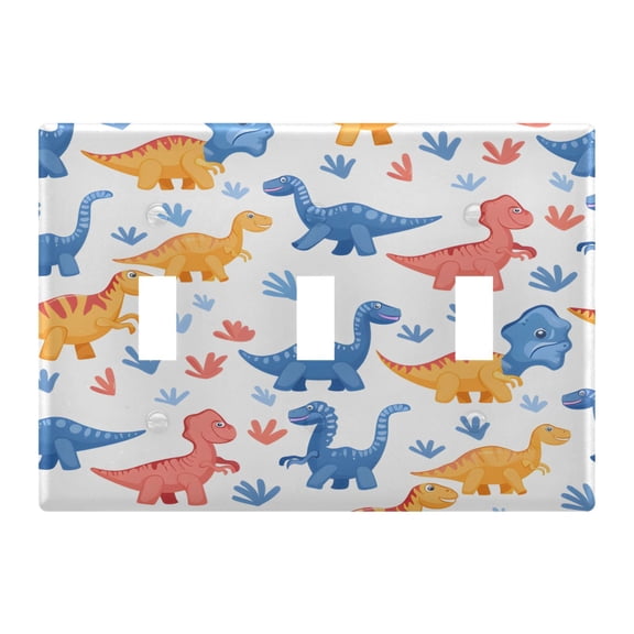 3 Gang Light Switch Cover Plate Cartoon Dinosaur and Glass Wall Plate Decorate Electrical Outlet Cover Plates 4.56”x4.48”
