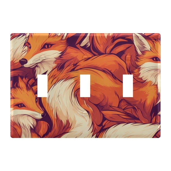 3 Gang Light Switch Cover Plate Cartoon Foxes Wall Plate Decorate Electrical Outlet Cover Plates 4.56”x4.48”