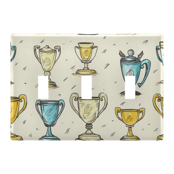 3 Gang Light Switch Cover Plate Cartoon Trophies Wall Plate Decorate Electrical Outlet Cover Plates 4.56”x4.48”