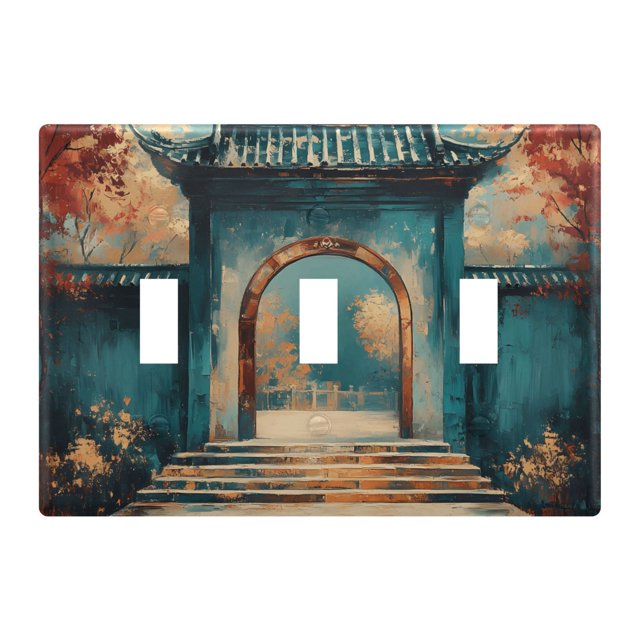 3 Gang Light Switch Cover Plate Chinese Traditional Yard Door Wall