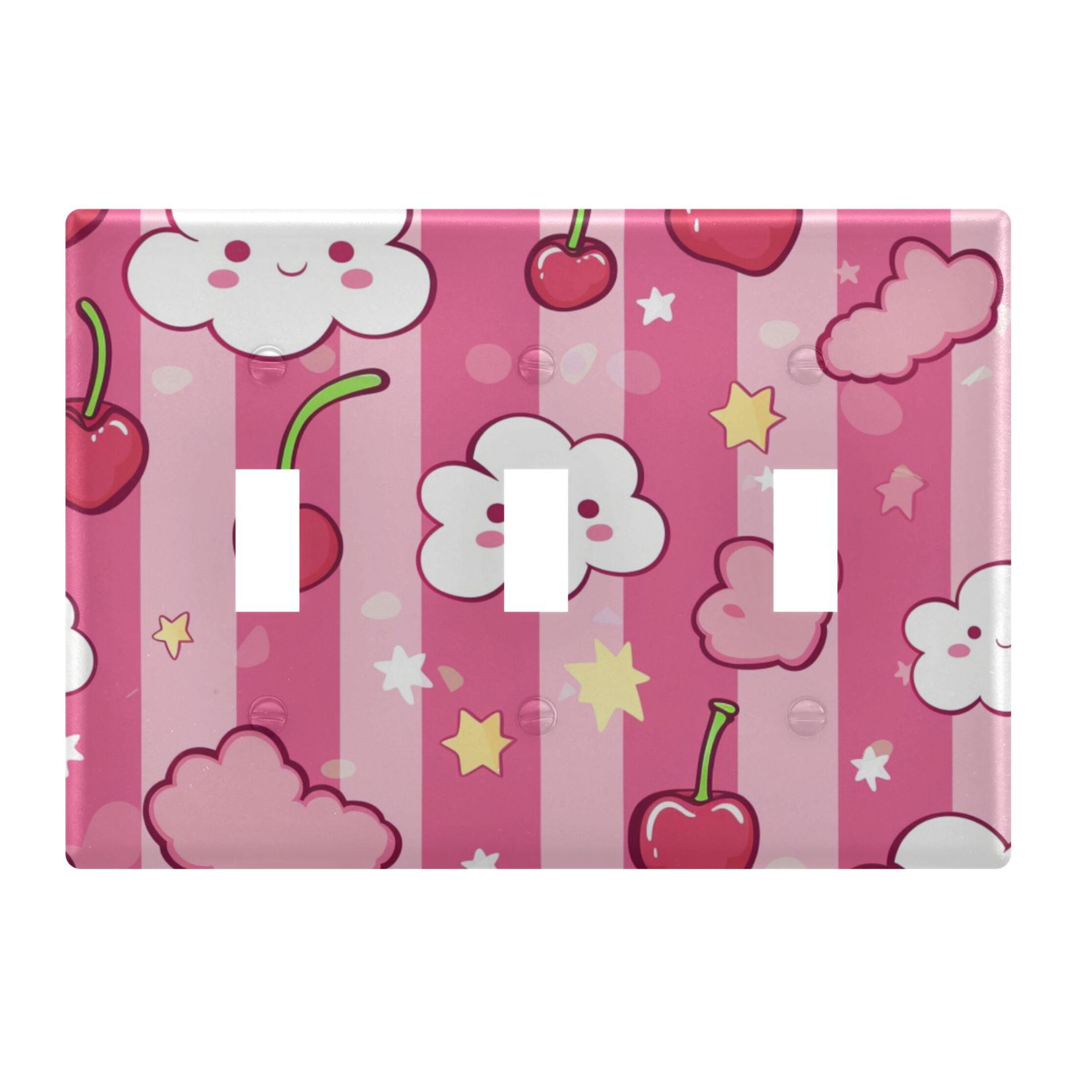 3 Gang Light Switch Cover Plate Clouds Cherries Star Wall Plate