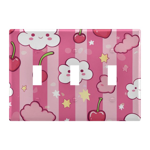 3 Gang Light Switch Cover Plate Clouds Cherries Star Wall Plate