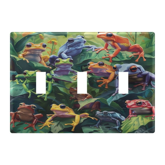 3 Gang Light Switch Cover Plate Colorful Frogs on Leaves Wall Plate Decorate Electrical Outlet Cover Plates 4.56”x4.48”