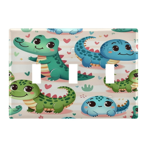 3 Gang Light Switch Cover Plate Cute Crocodile and Heart Wall Plate Decorate Electrical Outlet Cover Plates 4.56”x4.48”
