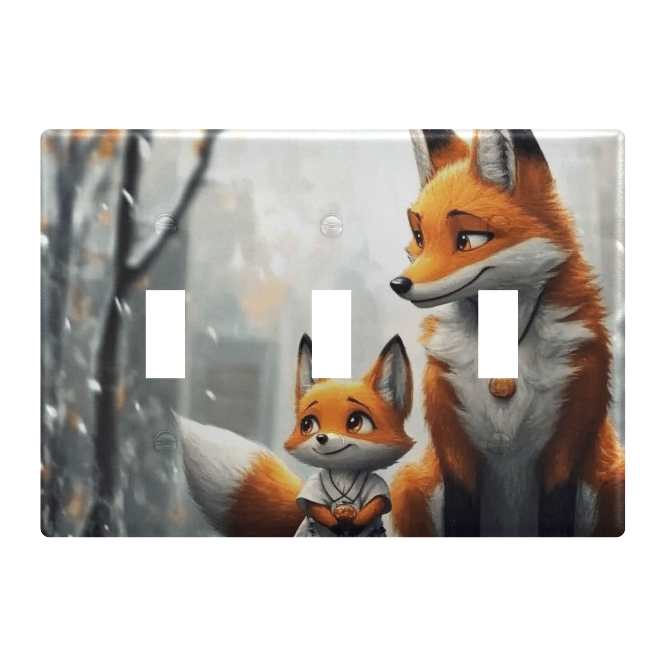 3 Gang Light Switch Cover Plate Cute Fox and Snow Wall Plate Decorate