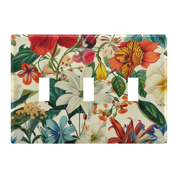 3 Gang Light Switch Cover Plate Different Flower and Leaf Wall Plate Decorate Electrical Outlet Cover Plates 4.56”x4.48”