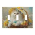 3 Gang Light Switch Cover Plate Easter Egg with Cat Wall Plate Decorate