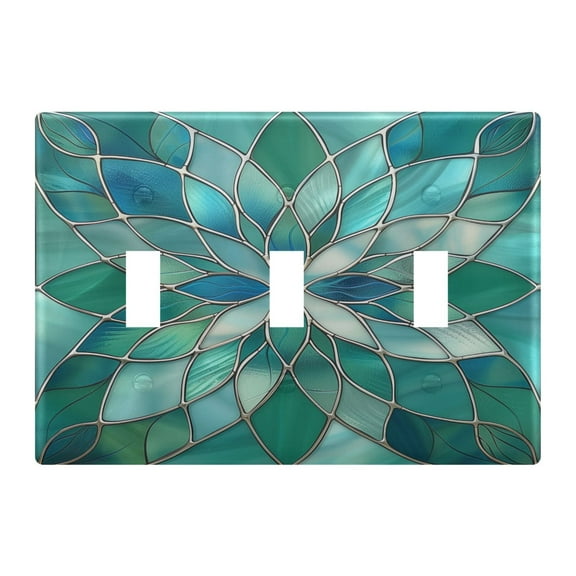 3 Gang Light Switch Cover Plate Floral Stained Glass Wall Plate Decorate Electrical Outlet Cover Plates 4.56”x4.48”