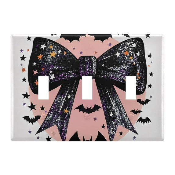 3 Gang Light Switch Cover Plate Glittery Bow with Bats Silhouette Wall Plate Decorate Electrical Outlet Cover Plates 4.56”x4.48”