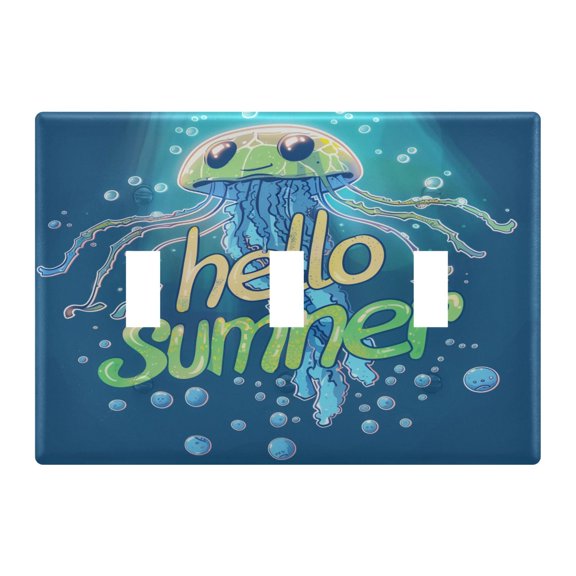 3 Gang Light Switch Cover Plate Hello Summer Jellyfish Wall Plate Decorate Electrical Outlet Cover Plates 4.56”x4.48”