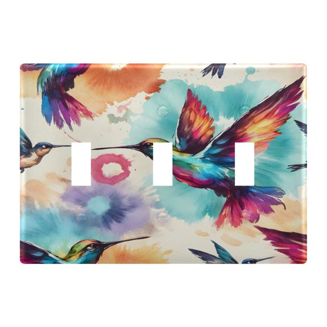 3 Gang Light Switch Cover Plate Humming Birds Tie Dye Wall Plate