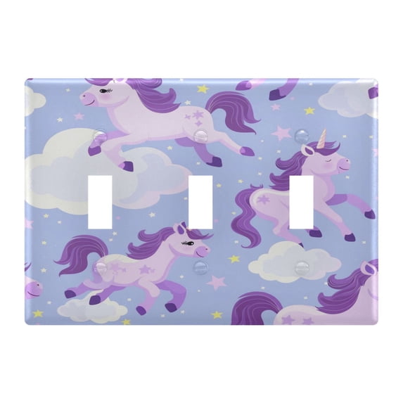 3 Gang Light Switch Cover Plate Unicorns Running in Sky Wall Plate Decorate Electrical Outlet Cover Plates 4.56”x4.48”