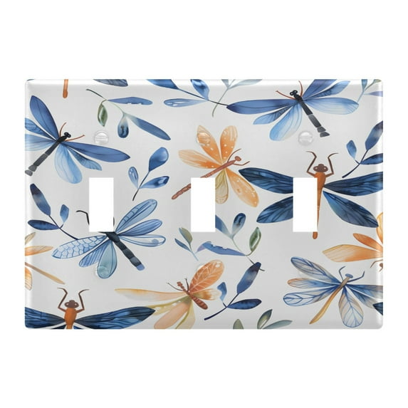 3 Gang Light Switch Cover Plate Watercolor Dragonflies Wall Plate Decorate Electrical Outlet Cover Plates 4.56”x4.48”