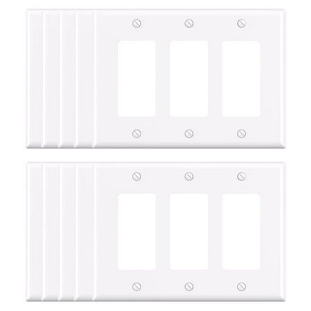 Wall Plate Midsize Decorator/Rocker, 3 Gang,White (10-Pack)