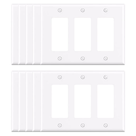 Wall Plate Midsize Decorator/Rocker, 3 Gang,White (10-Pack)