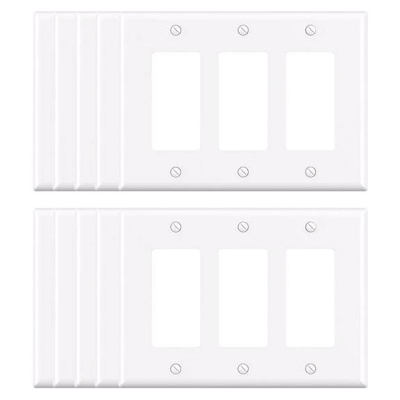 Wall Plate Midsize Decorator/Rocker, 3 Gang,White (10-Pack)