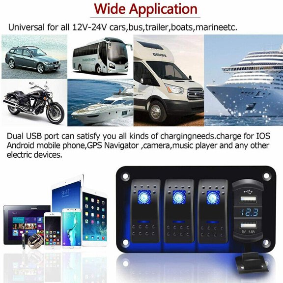 3 Gang Panel Toggle Dash 5-pin on off pre wired joystick switch bracket parts-