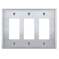 thumbnail image 1 of 3 Gang Rocker - Decorator Stainless Steel Wall Plate - Wall Plate for Decorator Style Light Switches, GFCI, Electrical Outlets, Stainless Satin Finish, UL Listed, 4.5 x 6.38 Inches (Made in USA), 1 of 5