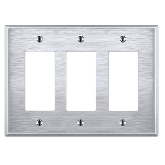 3 Gang Rocker - Decorator Stainless Steel Wall Plate - Wall Plate for Decorator Style Light Switches, GFCI, Electrical Outlets, Stainless Satin Finish, UL Listed, 4.5 x 6.38 Inches (Made in USA)