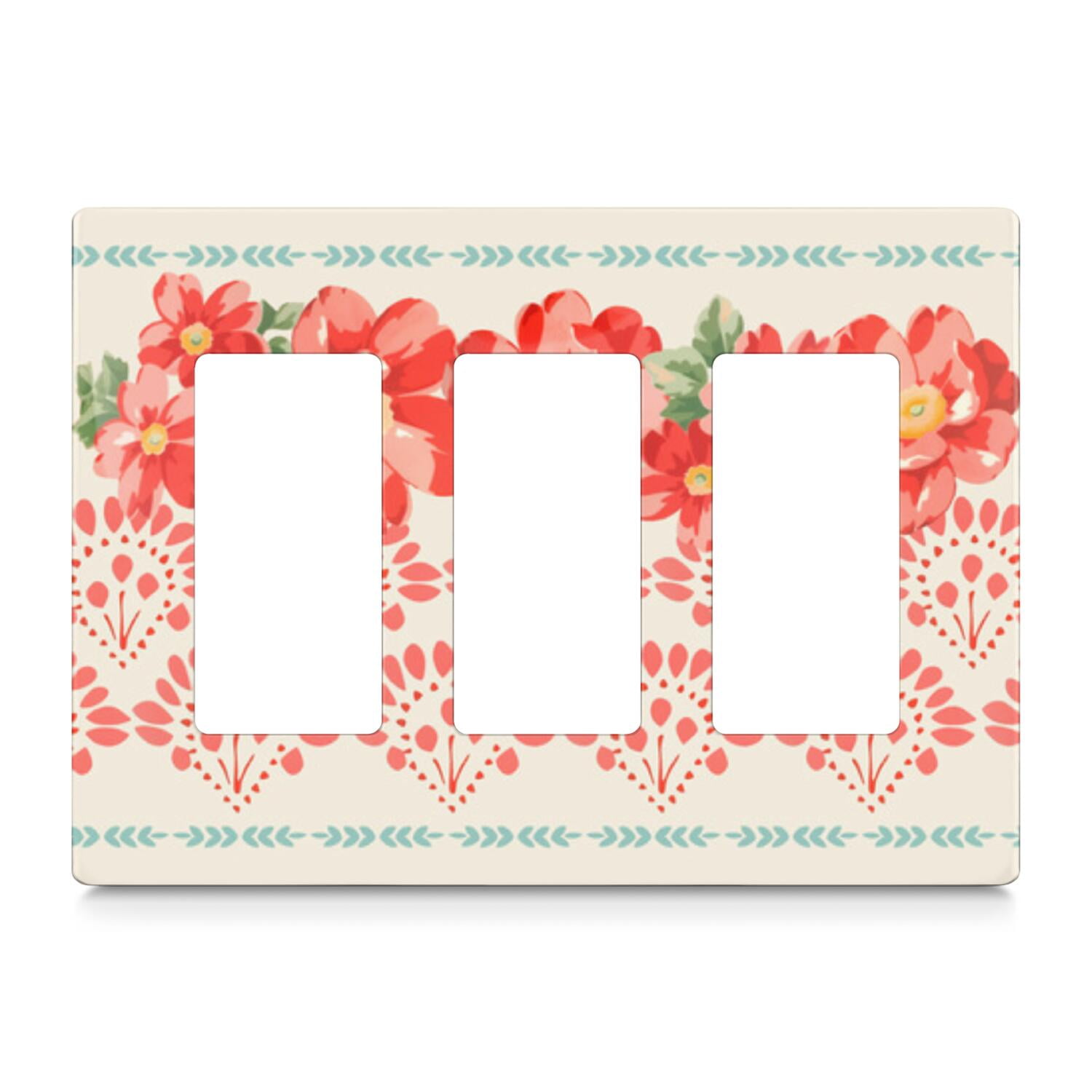 3-Gang Screwless Pioneer Floral Decorative Wall Plates,Size 3-Gang 6.5"W x 4.7"H,Unbreakable Thermoplastic Faceplate Cover for Kitchen Living Room Bedroom Decorator Receptacle Outlet Switch