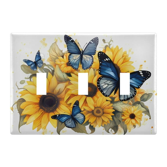 3 Gang Switch Covers Blue Butterflies in Sunflowers Light Wall Plate Home Faceplate Switch Plates 6.37”x4.48”