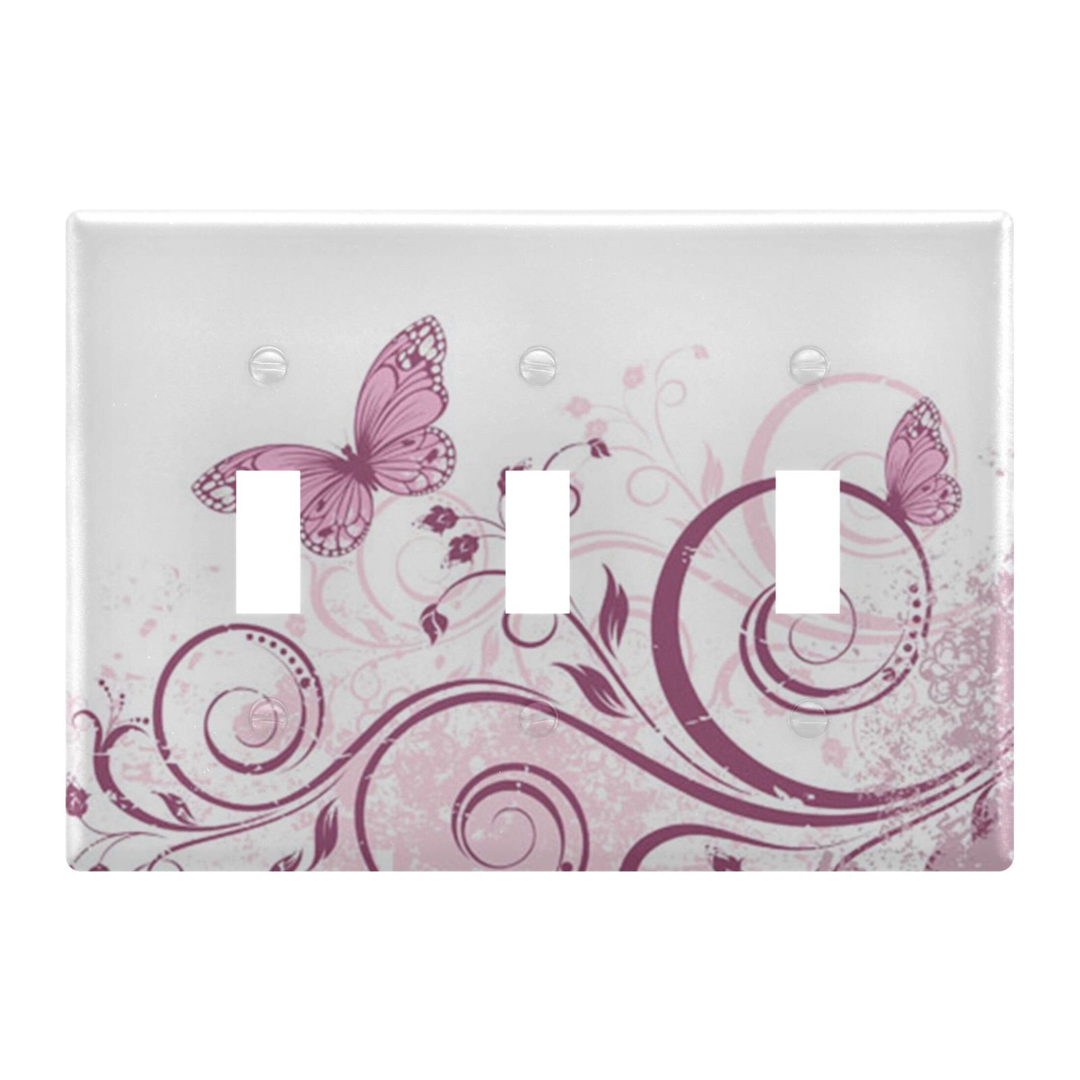 3 Gang Switch Covers Branch and Butterflies with Pink Light Wall Plate ...