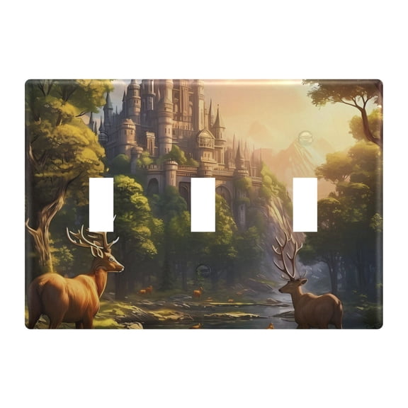 3 Gang Switch Covers Deers Magic Landscape Light Wall Plate Home Faceplate Switch Plates 6.37”x4.48”