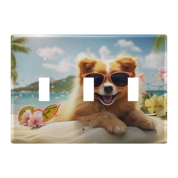 3 Gang Switch Covers Dog on Beach Light Wall Plate Home Faceplate Switch Plates 6.37”x4.48”