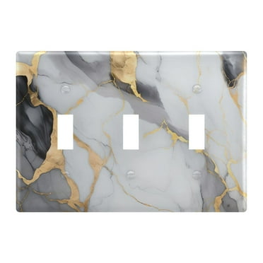 3 Gang Switch Covers Grey and Gold Marble Light Wall Plate Home Faceplate Switch Plates 6.37”x4.48”
