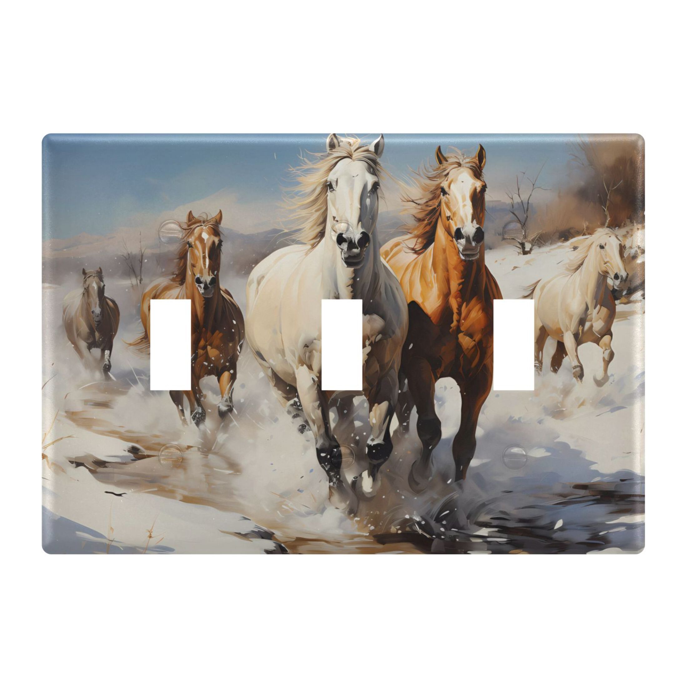 3 Gang Switch Covers Horses in Winter Light Wall Plate Home Faceplate ...