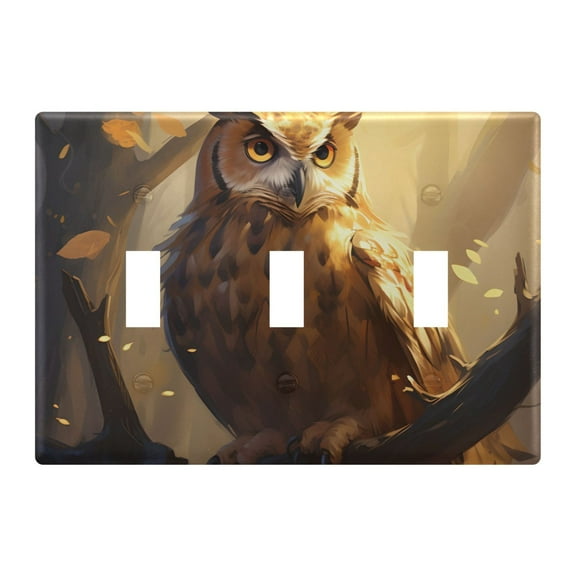 3 Gang Switch Covers Owl on Tree Light Wall Plate Home Faceplate Switch Plates 6.37”x4.48”