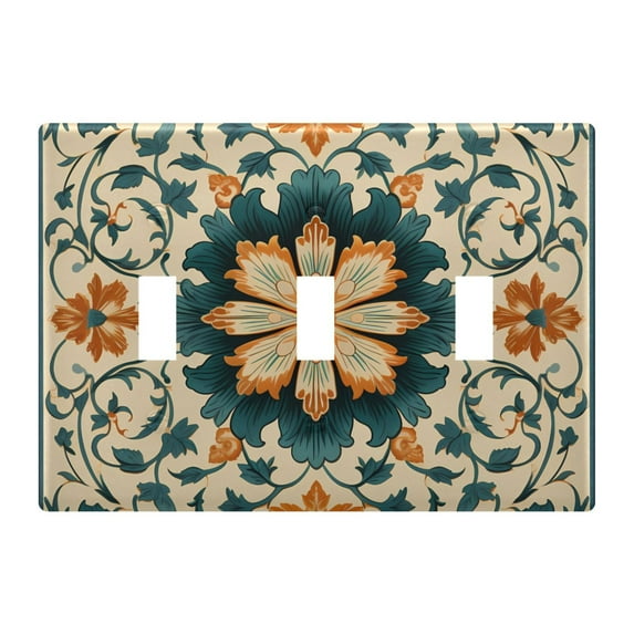 3 Gang Switch Covers Retro Floral Pattern Light Wall Plate Home Faceplate Switch Plates 6.37”x4.48”