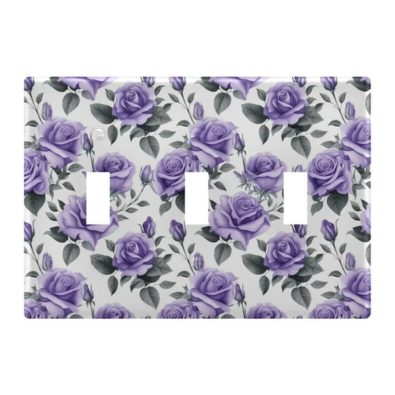 3 Gang Switch Covers Rose Flowers Purple Light Wall Plate Home Faceplate Switch Plates 6.37”x4.48”