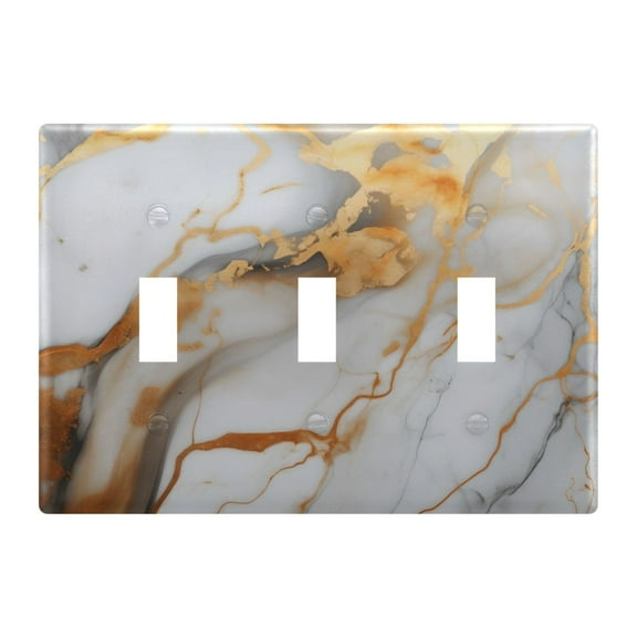 3 Gang Switch Covers White and Gold Marble Light Wall Plate Home Faceplate Switch Plates 6.37”x4.48”
