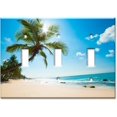 3 Gang Toggle Decorative Metal Wall Plate Palm Tree Beach (Made in