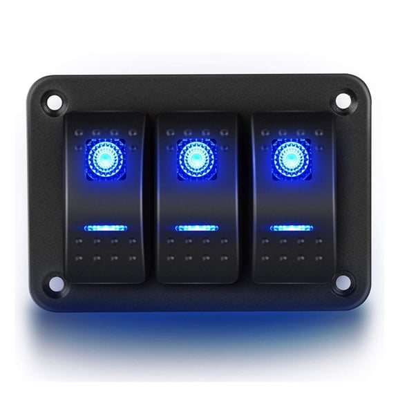 3 Gang Toggle Rocker Switch Panel Car Boat Marine Rv Truck Blue Led 12V-24V