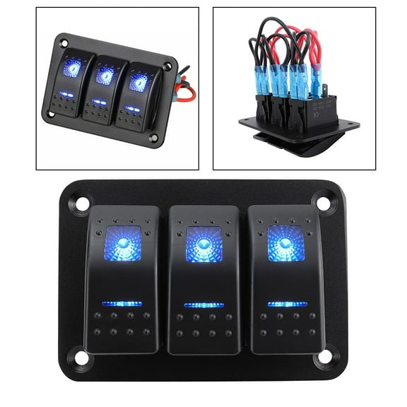 3 Gang Toggle Rocker Switch Panel Usb Car Boat Marine Rv Truck Blue Led 12V-24V Fangkenuo