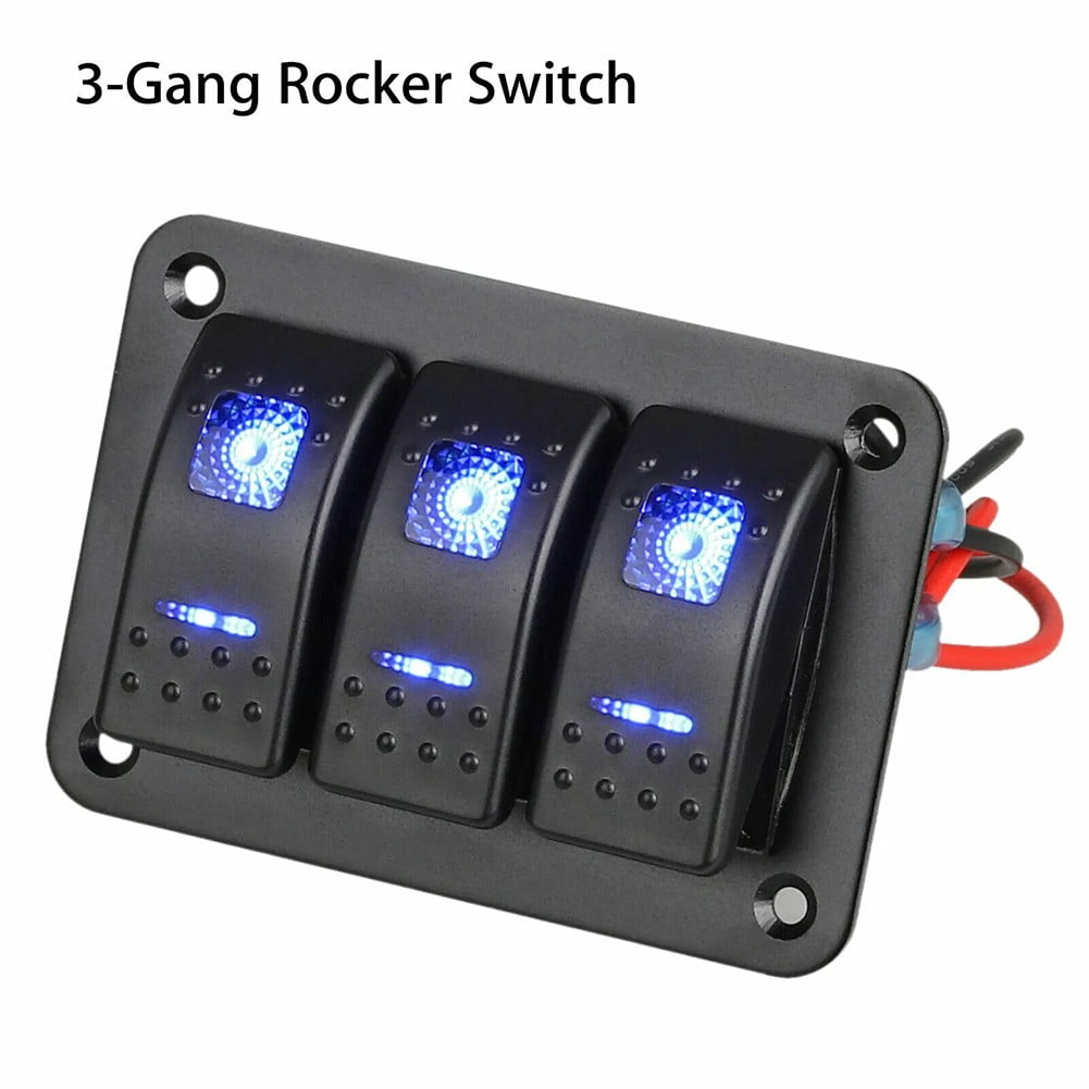3 Gang Toggle Rocker Switch Panel Usb Car Boat Marine Rv Truck Blue Led