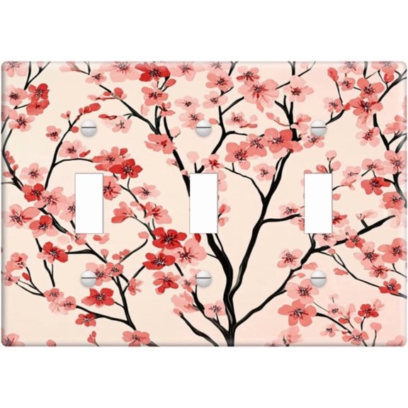 3 Gang Wall Plate Cover Cherry Blossom Filled Tapestry Decorative Switchplate Triple Toggle Light Switch Covers for Bedroom Bathroom Decor