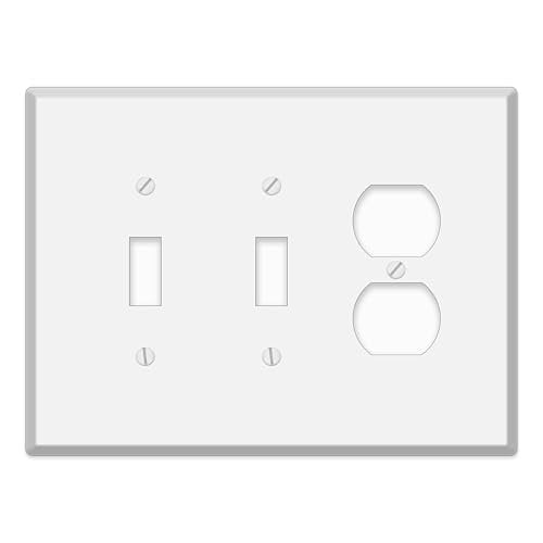 3-Gang White Metal 2 Toggle 1 Duplex Combination Wall Plate Cover - 5.5" x 7.50", Jumbo/Oversize White 2 Toggle 1 Duplex Face Plate for Electrical Boxes Switches & Smart Devices, Matching Screws