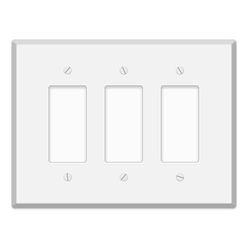 3-Gang White Metal 3 Rocker/GFI Wall Plate Cover - 5.5" x 7.50", Jumbo/Oversize White 3 Rocker/GFI Face Plate Combo for Electrical Boxes Switches & Smart Devices, Matching Screws