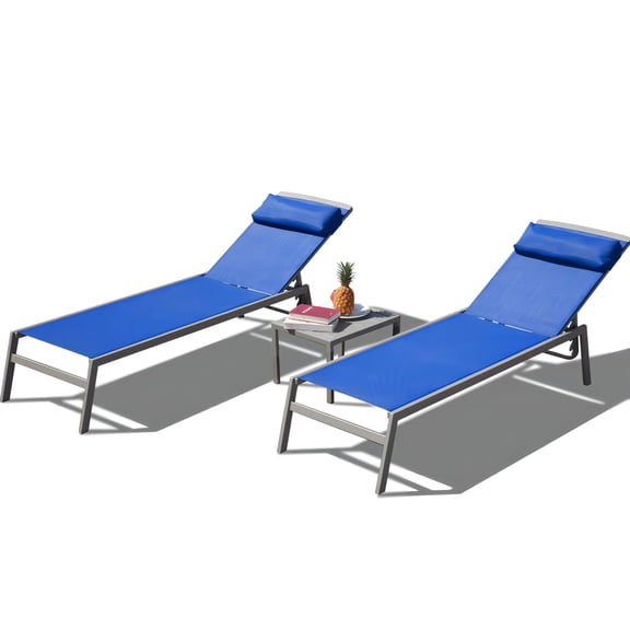 3 Garden Chaise - Adjustable , , Aluminum Frame (blue Patio Pleasant Lounge 2 Chairs And 1 Table, Back