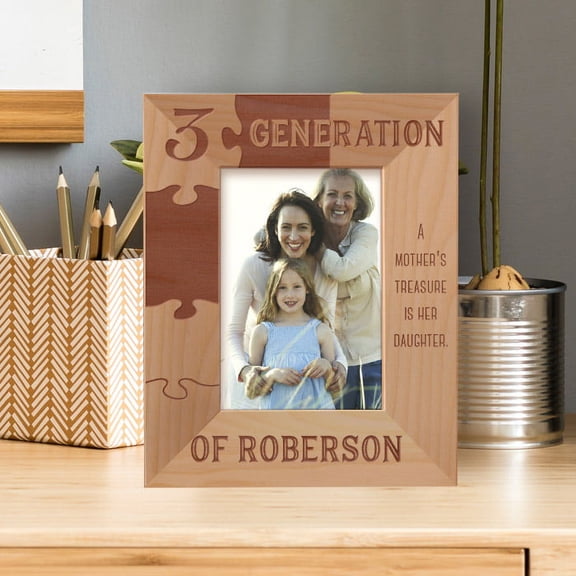 3 Generation A Mother's Treasure Is Her Daughter Personalized Wooden Frame 3 1/2" x 5" Brown (Vertical)