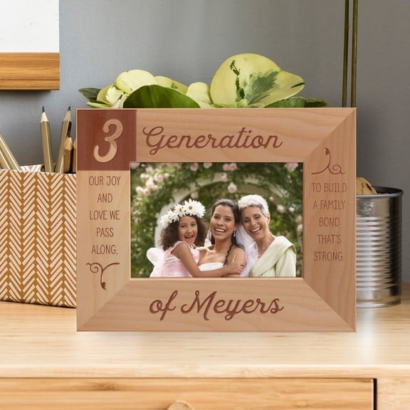 3 Generation Our Joy And Love We Pass Along Personalized Wooden Frame-5" x 3 1/2" Brown Horizontal