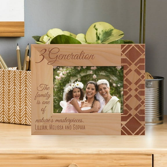 3 Generation The Family Is On Of Nature's, Masterpieces Personalized Wooden Frame-5" x 3 1/2" Brown Horizontal