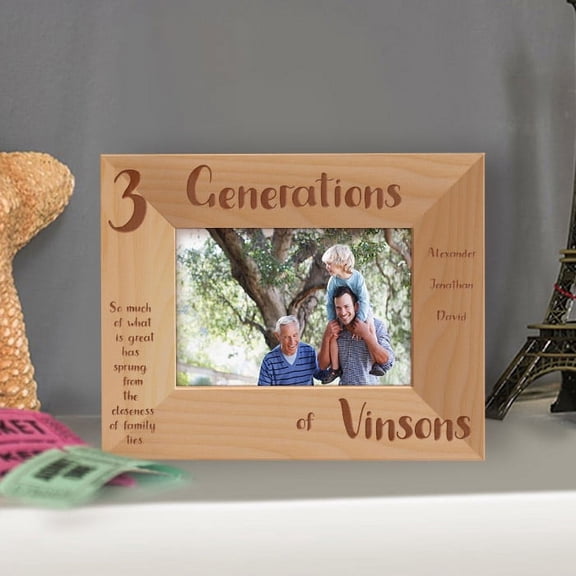 3 Generations of Sons Personalized Wooden Picture Frame-5" x 3 1/2" Brown Horizontal