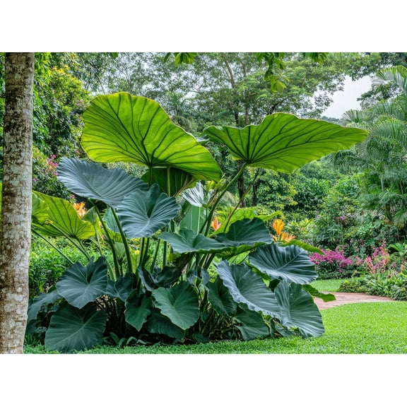 3 Giant Upright Elephant Ear Bulbs for Planting - Huge Leaves That Grow Tall - Colocasia (3 Bulbs)